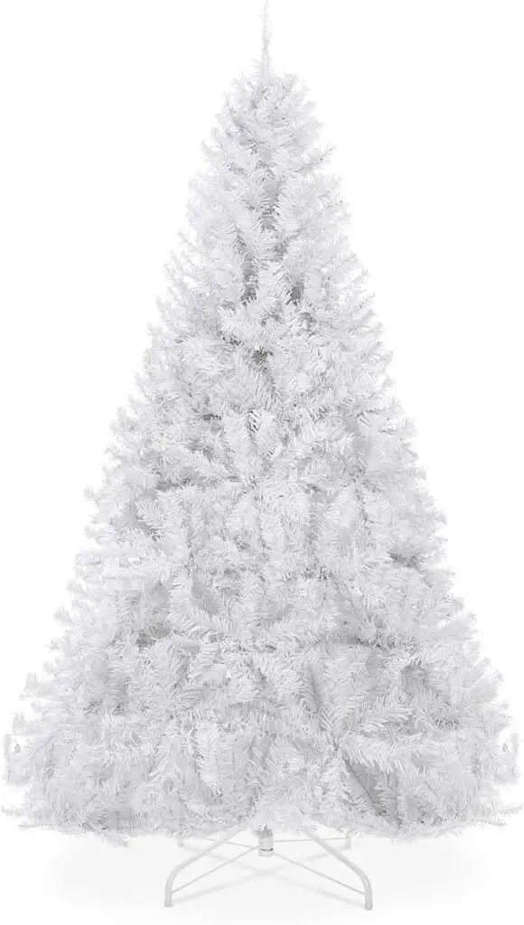 Best Choice Products 4.5ft Premium White Hinged Artificial Holiday Christmas Pine Tree for Home, Office, Party Decoration w/ 432 Branch Tips, Easy Assembly, Metal Hinges, Foldable Base
