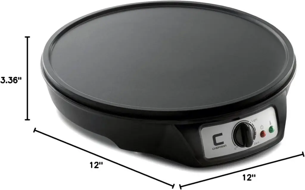 CHEFMAN Electric Crepe Maker: Precise Temp Control, 12 Non-Stick Griddle, Perfect for Crepes, Tortillas, Blintzes, Pancakes, Waffles, Eggs, Bacon, Batter Spreader Spatula Included, Black