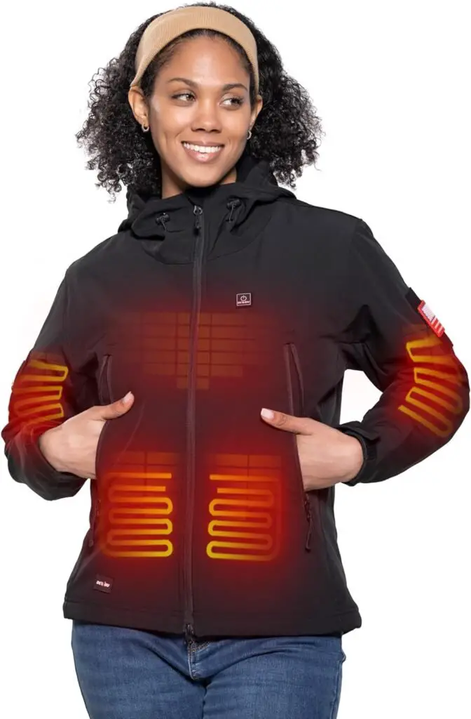 DEWBU Heated Jacket for Women with 12V Battery Pack Winter Outdoor Soft Shell Electric Heating Coat