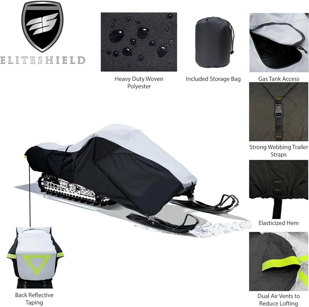 EliteShield SnowShield Snowmobile Cover, Heavy Duty Trailerable Snowmobile Storage Cover Fits up to 115 Inch Long, Compatible with Polaris Ski Doo Arctic Cat Yamaha and More