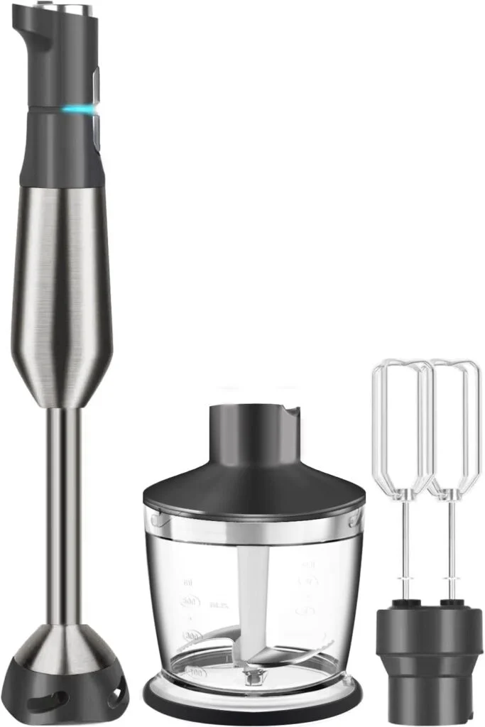 Gavasto Immersion Blender 800 Watts Scratch Resistant Hand Blender,15 Speed and Turbo Mode Hand Mixer, 3-in-1 Heavy Duty Copper Motor Stainless Steel Smart Stick with Egg Beaters and Chopper