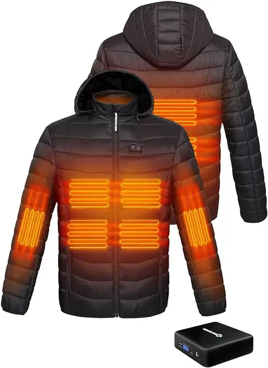 Heated Jacket, ANTARCTICA GEAR Lightweight Heating Jackets with 12V/5A Power Bank, 6 Areas Winter Coat for Men and Women