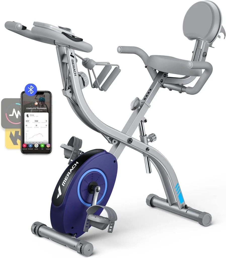MERACH Folding Exercise Bike for Home - 4 in 1 Magnetic Stationary Bike with 16-Level/8-Level Resistance, Exclusive APP, 300LBS/270LBS Capacity and Large Comfortable Seat Cushion