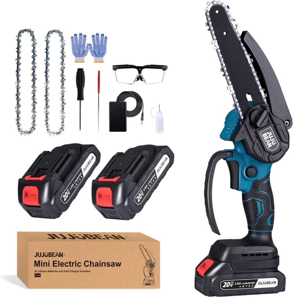 Mini Chainsaw 6 Inch Cordless, Battery Operated Chainsaw with Charger, Portable Handheld Chainsaw, Small Electric Chainsaw as Tree Trimmer Branch Cutter (2 Rechargeable Batteries Included)