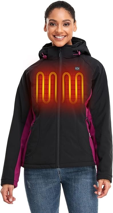 ORORO Womens Slim Fit Heated Jacket with Battery Pack and Detachable Hood