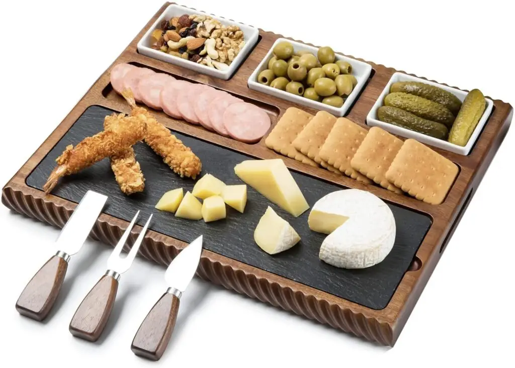 Shanik Cheese Board Set - Premium Black Slate Blade and 3 Stainless Steel Cutlery - Perfect for Serving and Entertaining - Elevate Your Cheese Experience without engraving