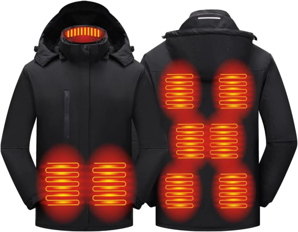 TAMEYA Mens Heated Jackets Detachable Hood, Washable Lightweight Zip Winter Jackets Coat, 3 Heating Levels 9 Heating Zones