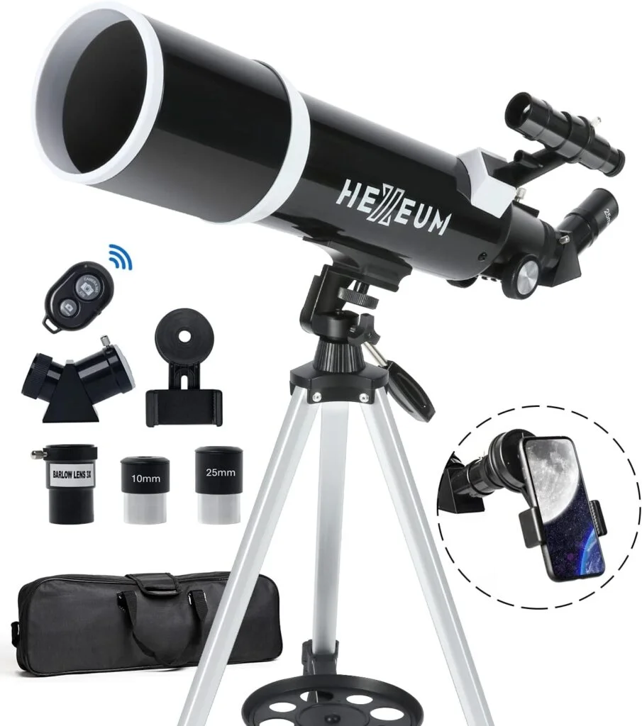 Telescope for Adults Beginner Astronomers - 80mm Aperture 600mm Fully Multi-Coated High Transmission Coatings with AZ Mount Tripod Phone Adapter, Carrying Bag, Wireless Control.