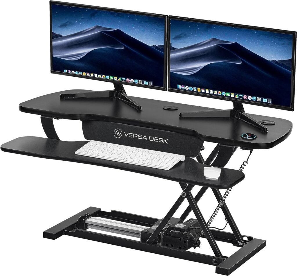 VERSADESK 36 Inch Standing Desk Converter, PowerPro Electric Height Adjustable Desk Riser for Standing or Sitting, with Keyboard Tray, Built-in USB Charging Port, Holds 80 lbs, Black