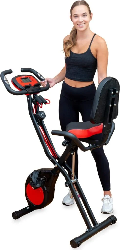 YYFITT 3-In-1 Folding Exercise Bike, Stationary Bikes for Home with Arm Workout Bands, Indoor Fitness Bike with 16 Levels Magnetic Resistance, Fully Support Back Pad and Phone/Tablet Holder, 2-in-1 Bike Frame