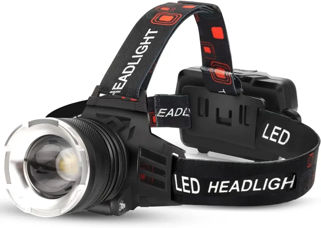 AMAKER LED Rechargeable Headlamp, 90000 Lumens Super Bright with 5 Modes IPX6 Level Waterproof USB Rechargeable Zoom Headlamp, 90° Adjustable for Outdoor Camping, Running, Cycling,Climbing, Etc.