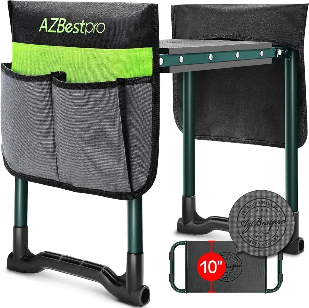 AZBESTPRO Garden Kneeler and Seat Heavy Duty, Foldable Gardening Stool - 2024 Upgraded Widened to 10 Stable Wear-Resistant Prevent Knee and Back Pain, Bench High-End 2 Large Tool Bags Gift for Women
