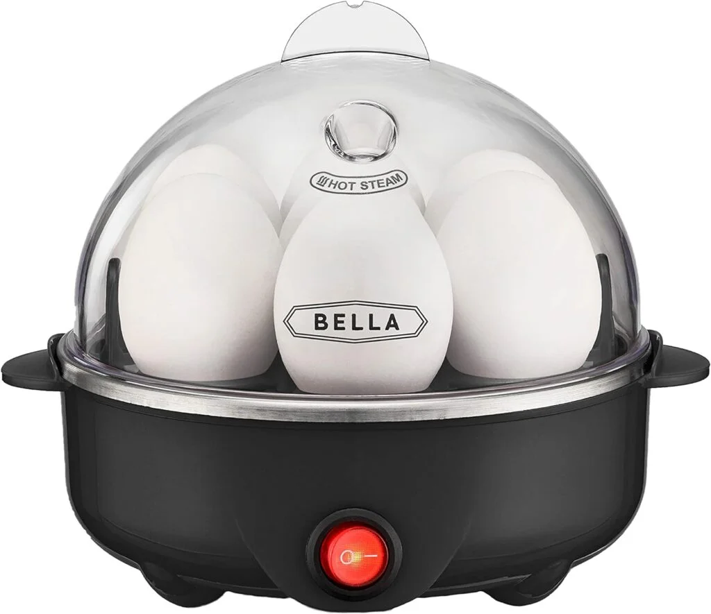 BELLA Rapid Electric Egg Cooker and Poacher with Auto Shut Off for Omelet, Soft, Medium and Hard Boiled Eggs - 7 Egg Capacity Tray, Single Stack, Black