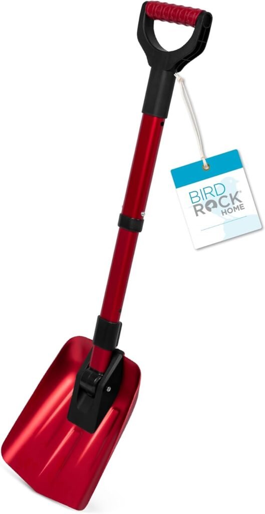 BIRDROCK HOME 34 Folding Emergency Snow Shovel for Car | Small Compact | Tool for Snow Camping, Skiing, Snowmobiles, Avalanche Survival | Lightweight Aluminum ABS Plastic | Red
