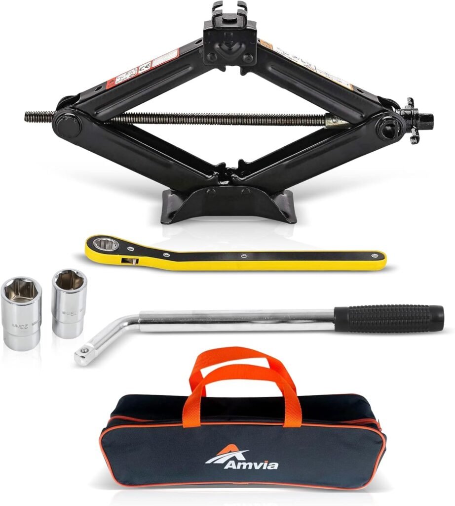 Car Jack Kit | Scissor Jack for Car 1.5 Ton (3,300 lbs) - Tire Jack Tool Kit | Portable, Ideal for SUV and Auto - Universal Car Emergency Kit with Lug Wrench | Heavy Duty Material