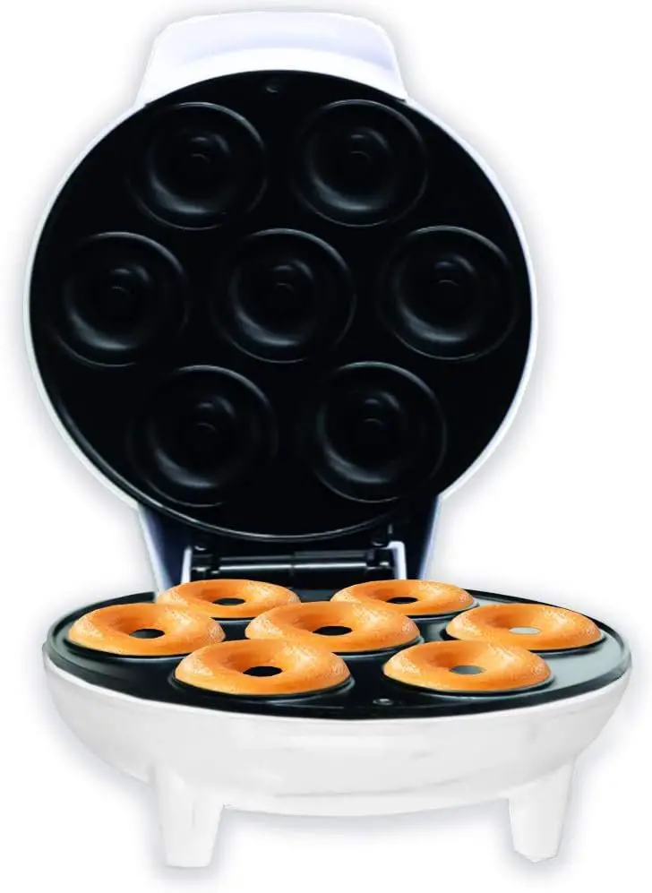 Courant Mini Donut Maker Machine for Holiday, Kid-Friendly, Breakfast or Snack, Desserts More with Non-stick Surface, Makes 7 Doughnuts, White