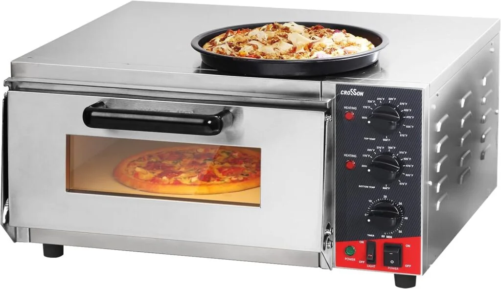 CROSSON ETL Listed Countertop Electric Indoor Commercial Pizza Oven with Pizza Stone And 60-minitue Timer,Indoor Stainless Steel Commercial Pizza Maker for Restaurant Home Use,120V/1600W(CPO-160)