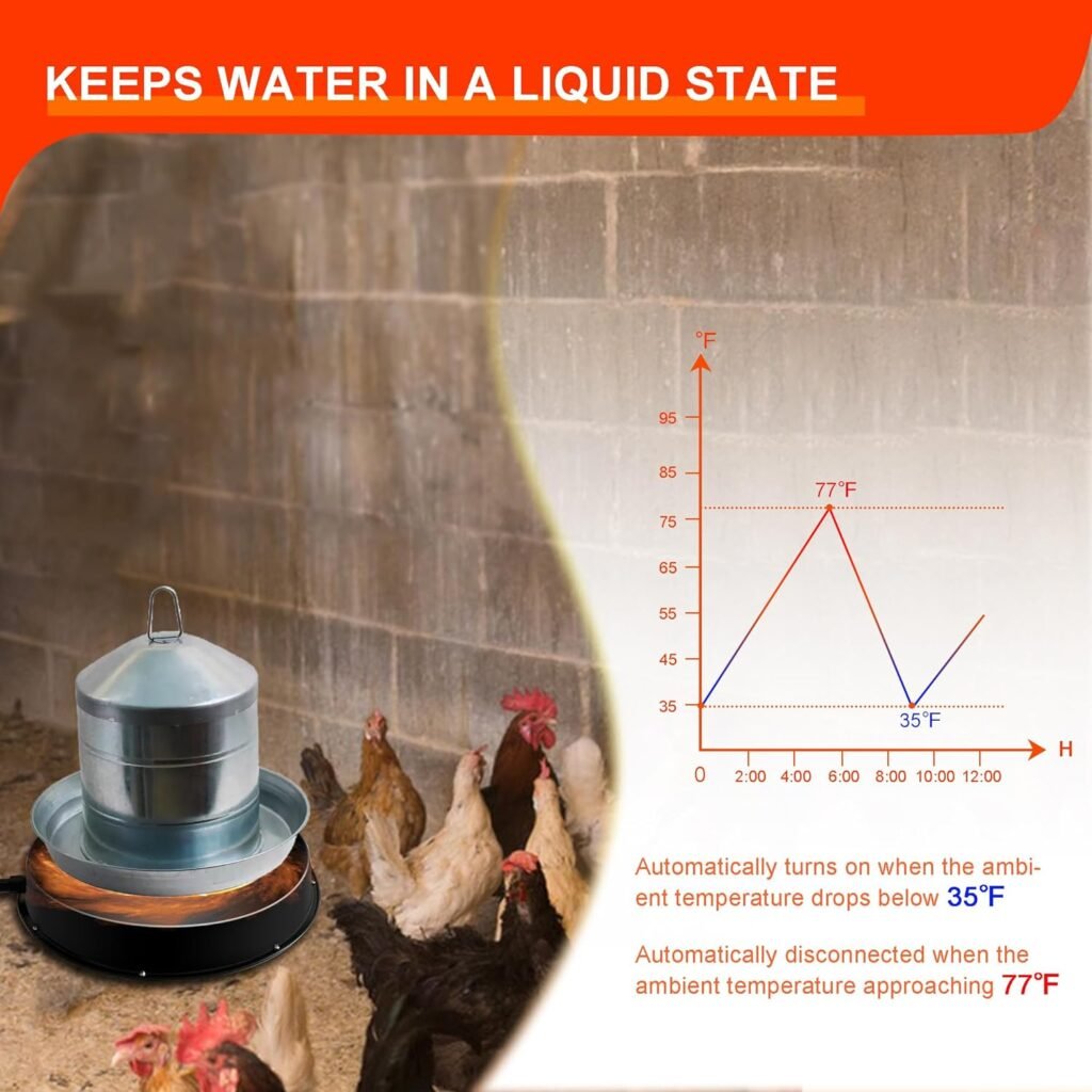 Eggluuz Chicken Water Heater for Winter Chicken Drinker Heated Base with Thermostat
