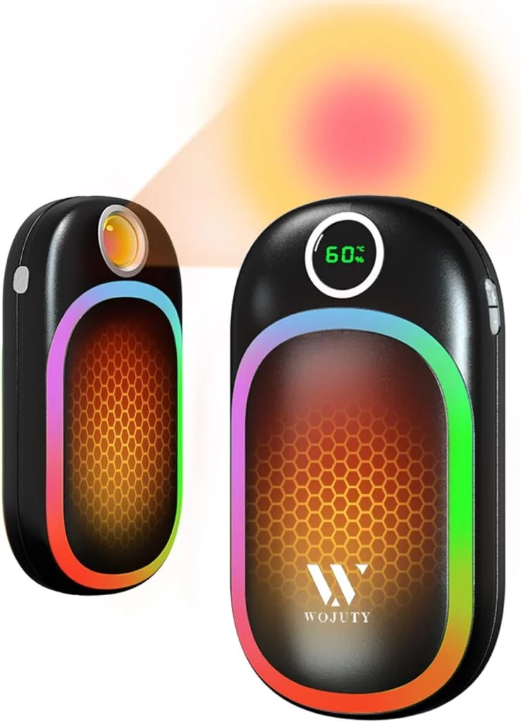 Hand Warmers Rechargeable Heater Portable: 10000mAh Hands Warmer with Color Lights, Electric Hand Warmers Small Pocket Power Bank, Heating Warmer for Camping Outdoors Winter Gift Women Men, 1 Pack
