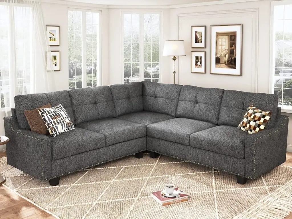 HONBAY Convertible Sectional Sofa, L Shaped Couch, Reversible 4 Seat Corner Sofa for Small Apartment,Dark Grey