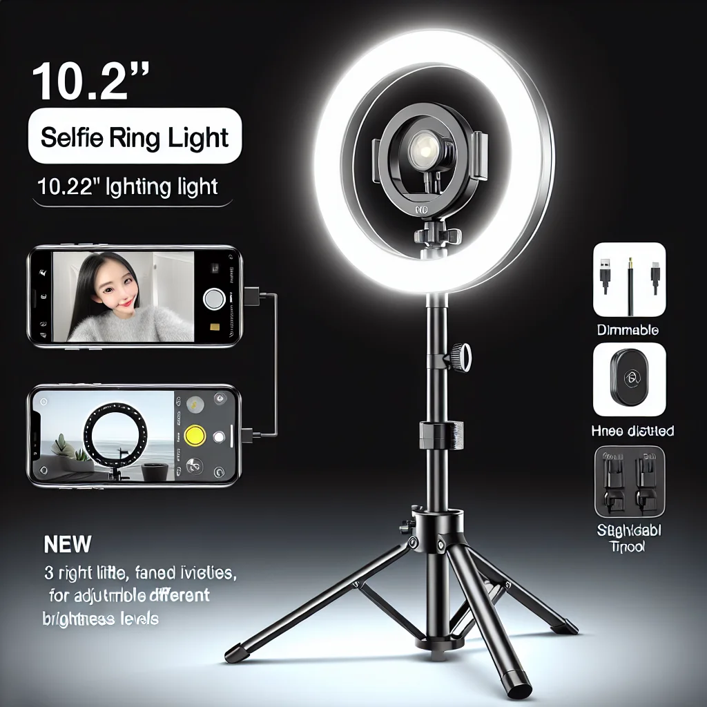 Kaiess 10.2 Selfie Ring Light with 65 Adjustable Tripod Stand Phone Holder for Live Stream/Makeup, Upgraded Dimmable LED Ringlight for Tiktok/YouTube/Zoom Meeting/Photography