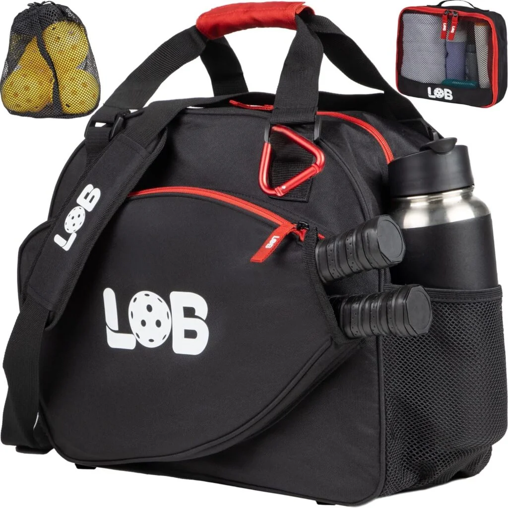 LOB 3 pcs Pickleball Bag For Men And Women Multipack Accessories For Clothing, Equipment Extra Pouch Fence Hook Nylon Mesh Two Bottle Holders Pickle Ball Fits Two Paddle Crossbody Tote