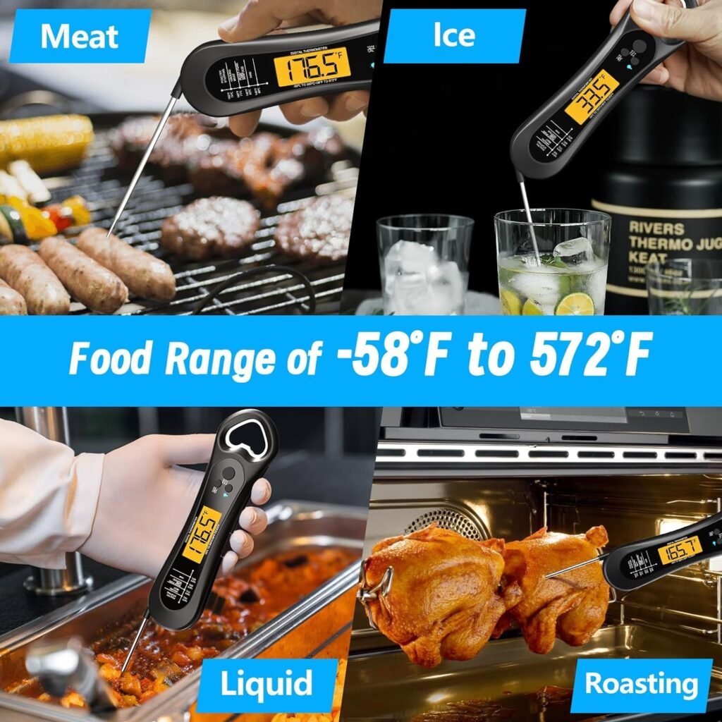 Meat Thermometer Digital for Cooking, Biison Instant Read Meat Thermometer, Waterproof, Backlight, Fast Accurate Calibration Food Thermometer, Kitchen Gadgets for Kitchen Frying, Grilling, BBQ