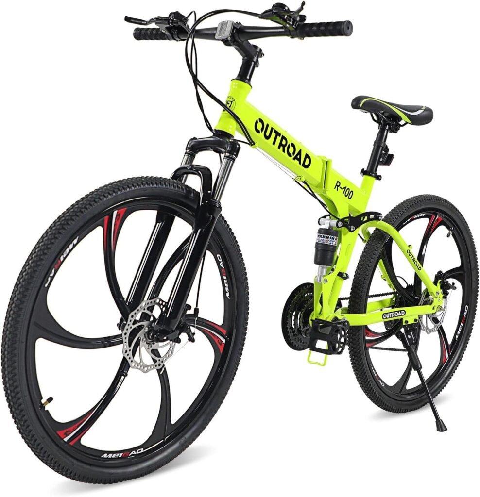 PanAme 26 Inch Folding Bikes/Mountain Bikes with Full Suspension, 21 Speed Drivetrain Cycling MTB Bicycles with Dual Disc Brake, Foldable Bike for Adults Youth Teen, Multiple Colors