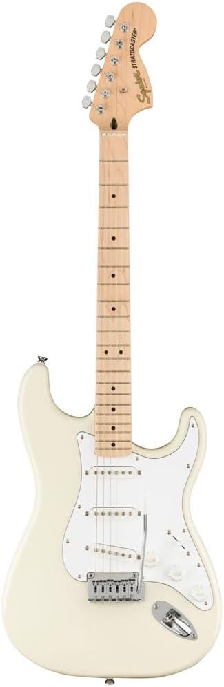 Squier by Fender Electric Guitar, Stratocaster Affinity Series, with 2-Year Warranty, Maple Fingerboard with Sealed Die-Casting Tuning Machines, Olympic White, Poplar Body, Maple Neck