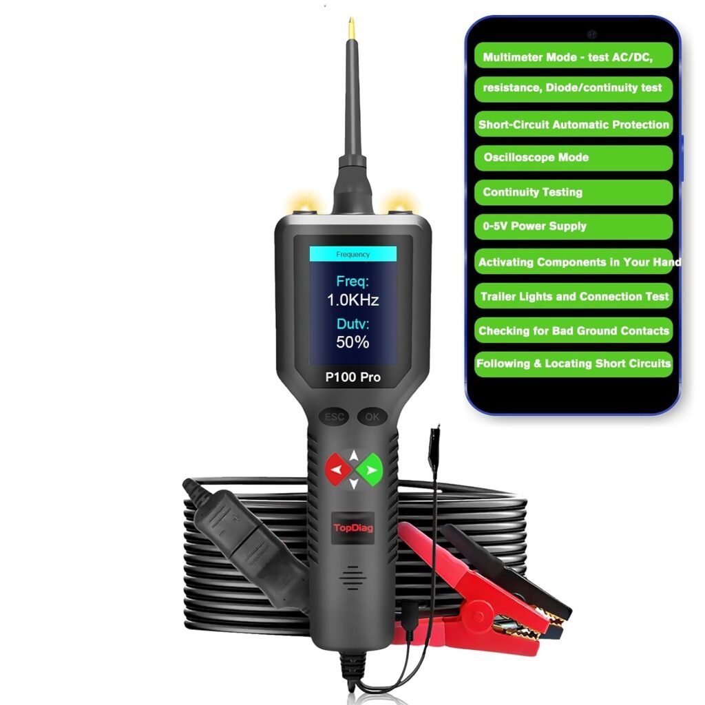 TopDiag P100pro 9-30v car Circuit Tester Automotive 12v 24v Power Circuit Probe Kit Multimeter Digital Oscilloscope Test Tool (P100 Pro Black)
