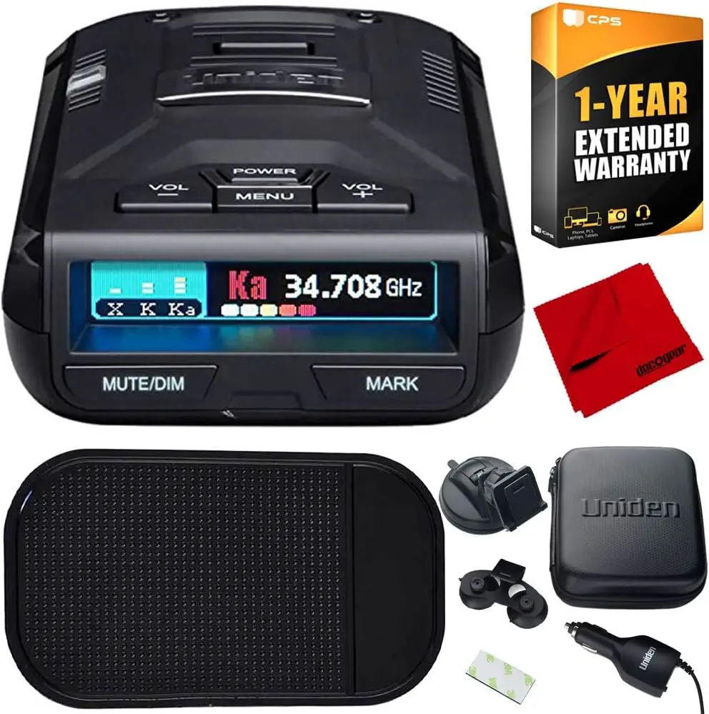 Uniden R3 Extreme Long Range Radar Laser Detector GPS, 360 Degree, DSP, Voice Alert Bundle with Slip-Free Car Mat, 1 YR CPS Enhanced Protection Pack and Deco Gear Microfiber Cleaning Cloth