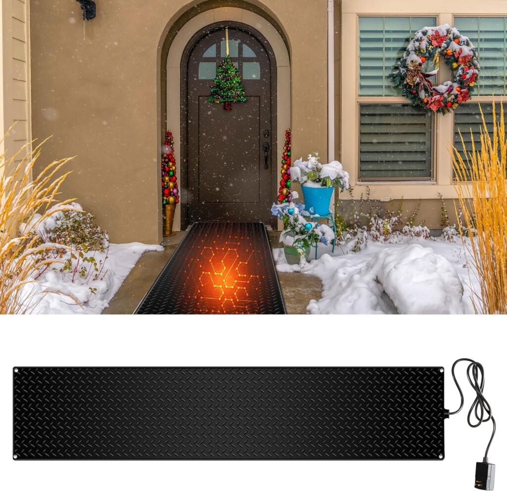 VIHOSE 5 ft x 13 In Snow Melting Mats Heating Anti Slip Heated Outdoor Mat with Power Cord Heated Snow Mats for Winter Melting Snow Snowy Paths to Hot Tubs Roof Valley Driveway Walkway Sidewalk, Black