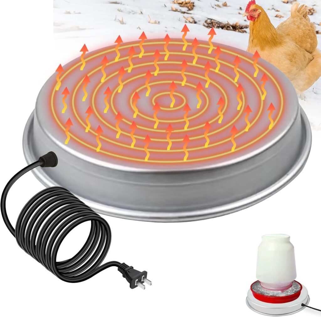 VORA Chicken Water Heater for Winter, Poultry Waterer Drinker Heated Base, Chicken Coop Warmer Prevents Water Freezing, 125 Watts Farms Deicer………