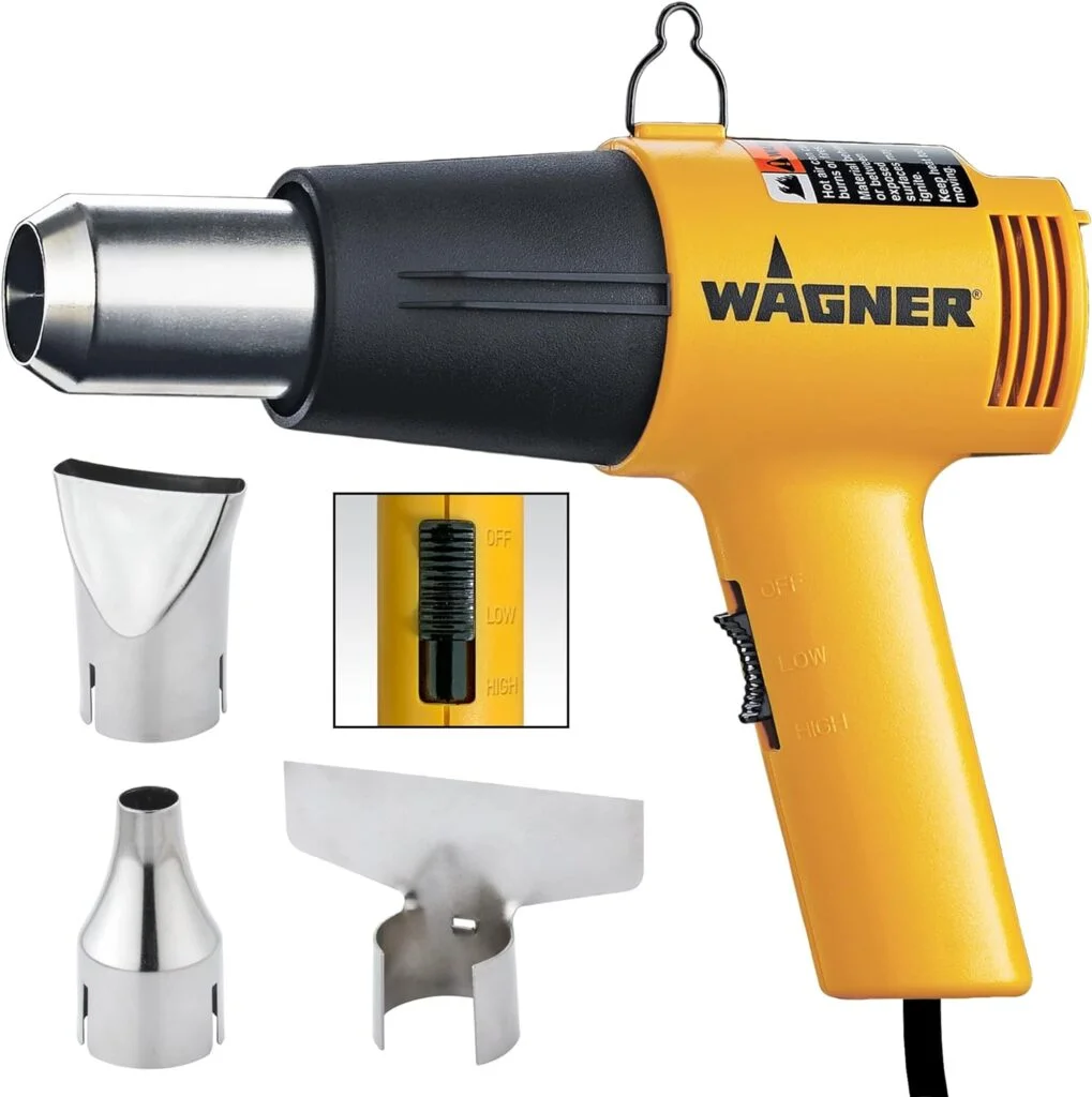 Wagner Spraytech 2417344 HT1000 Heat Gun Kit, 3 Nozzles Included, 2 Temp Settings 750ᵒF 1000ᵒF, Great for Shrink Wrap, Soften Paint, Bend Plastic Pipes, Loosen Bolts and More