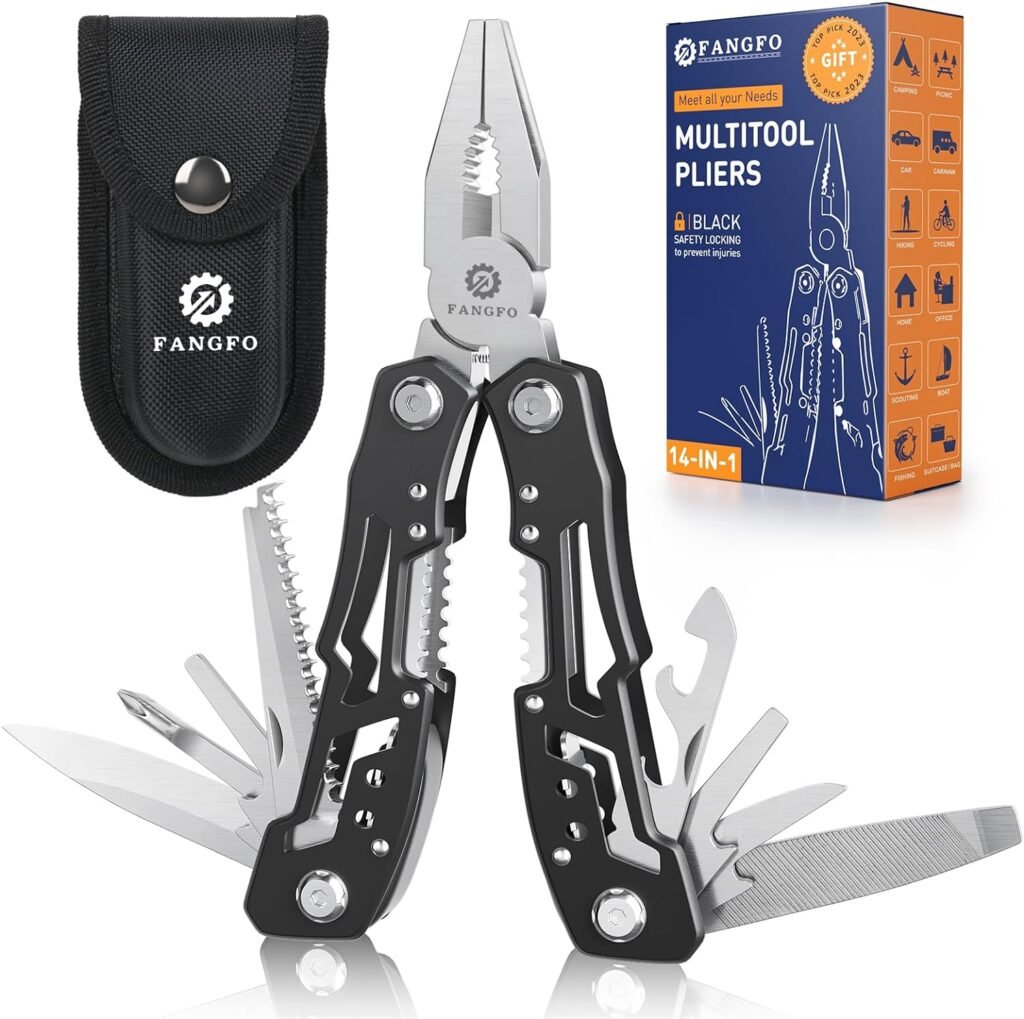 14-In-1 Multitool with Safety Locking, Professional Stainless Steel Multitool Pliers Pocket Knife, Bottle Opener, Screwdriver with Nylon Sheath ，Apply to Survival,Camping, Hunting and Hiking