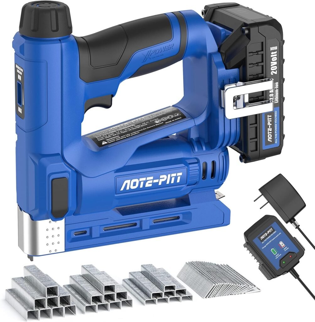 AOTE-PITT 20V Cordless Brad Nailer Drive 5/8 Nails, 2 in 1 Staple Gun Nail Gun Battery Powered, 2.0Ah Electric Stapler 3/8 Crown Include Battery and Charger, Ideal for Upholstery, Woodworking