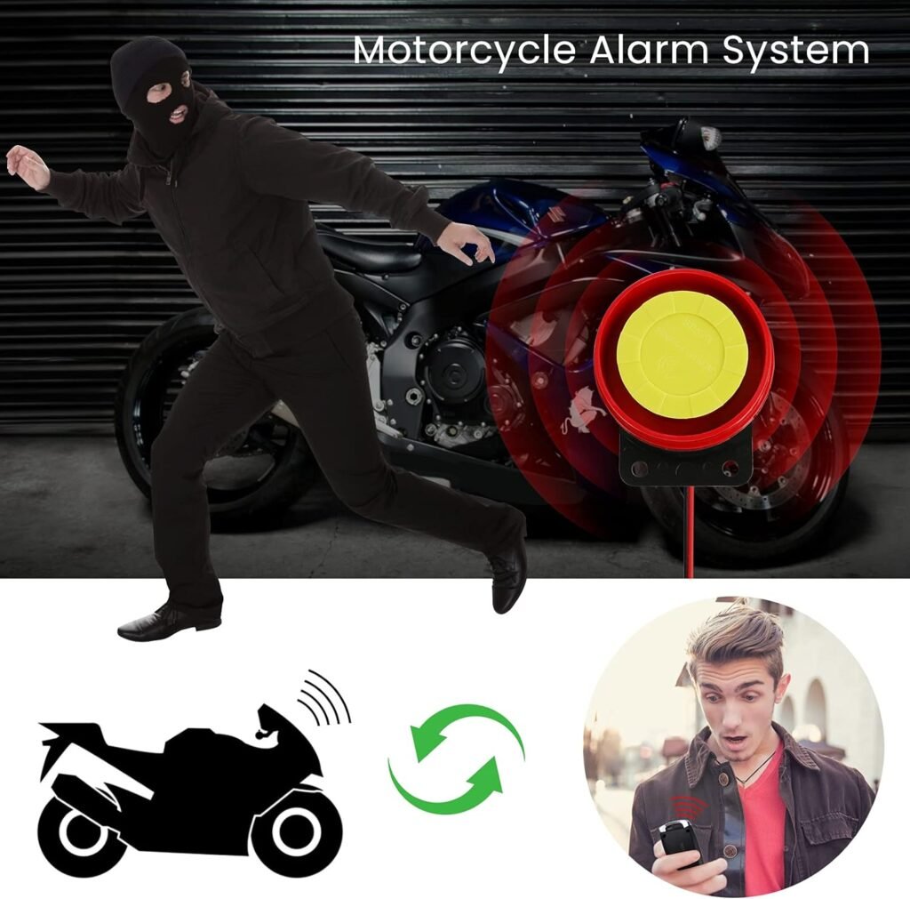 ATFWEL Waterproof Motorcycle Alarm System 12V Motorcycle Anti-Theft Alarm Security System Remote Control Horn Alarm Warner Adjustable 5 Sensitivity Levels