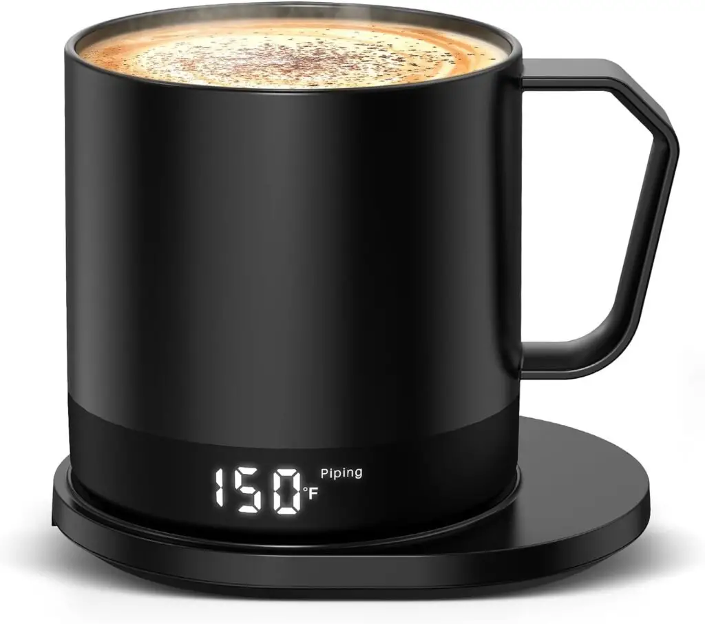 BUUO Temperature-Controlled Self-Heating Smart Coffee Tea Mug 14.5 Oz, Double-Sided LED Real-time Temperature Display with Maximum 214Min Battery Life