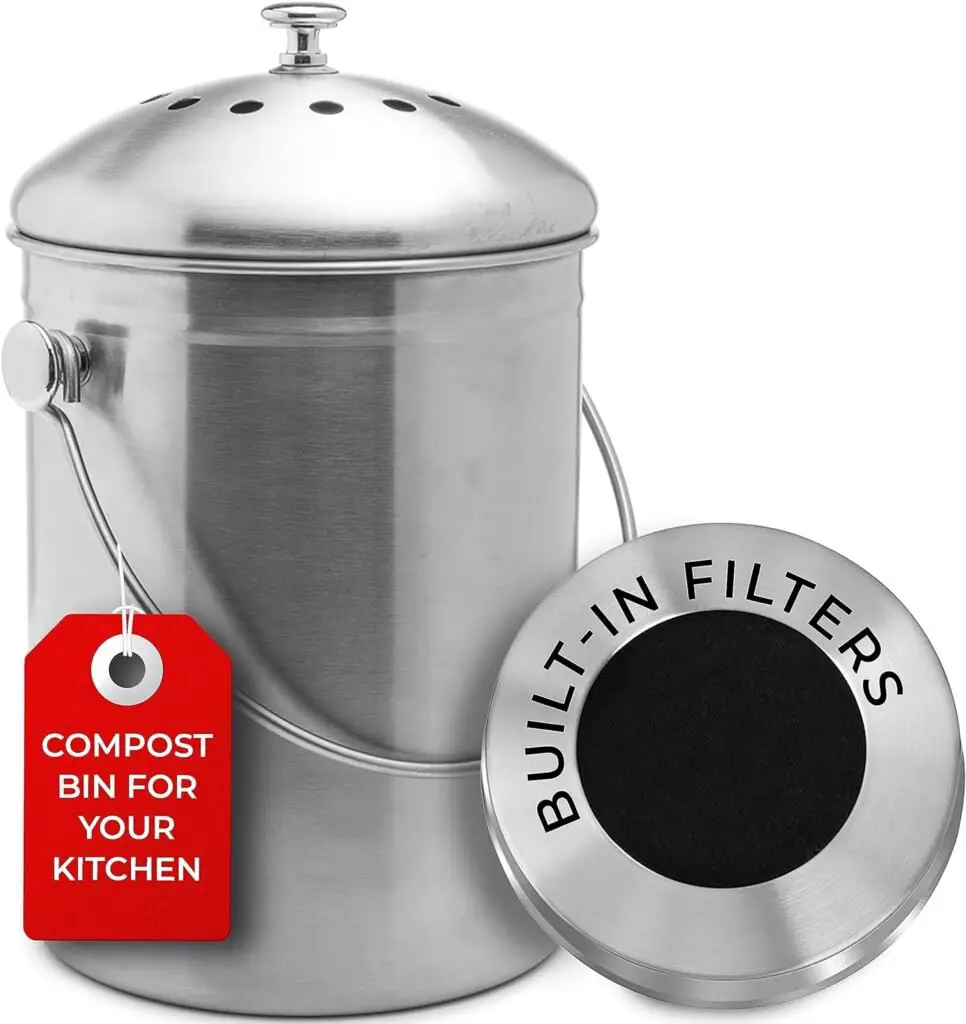 EPICA Countertop Compost Bin Kitchen | 1.3 Gallon | Odorless Composting Bin with Carbon Filters | Indoor Compost Bin with Lid | Stainless Steel Kitchen Composter for Food Scraps Waste Recycling