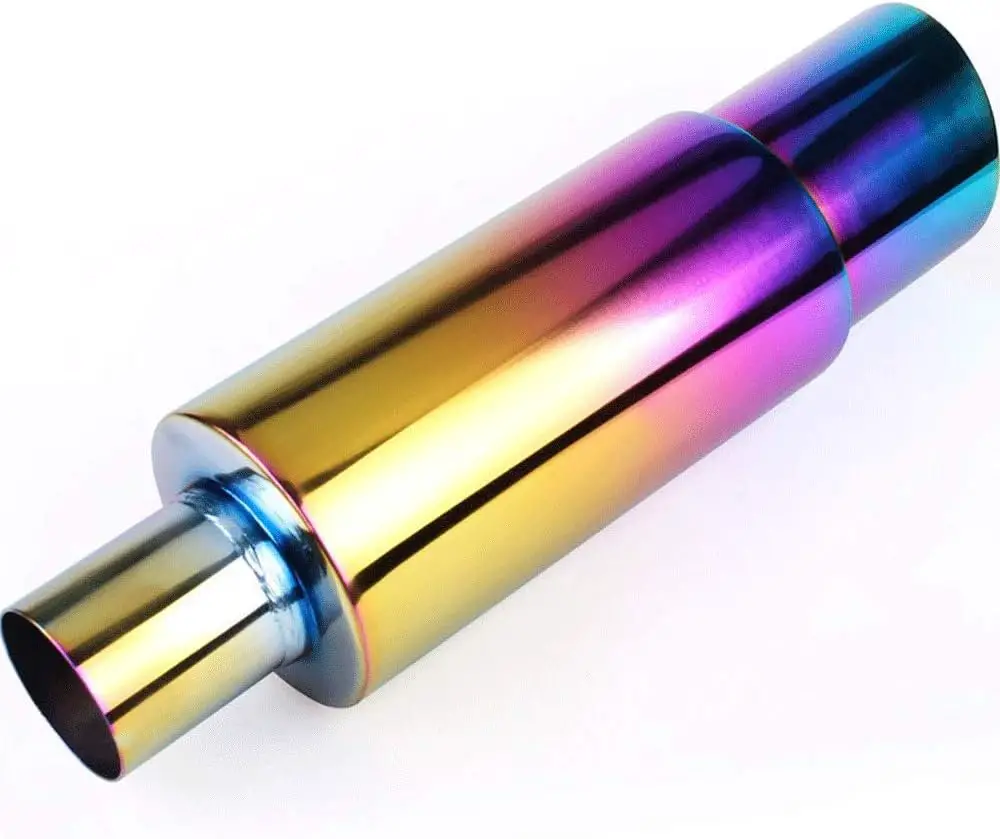 Exhaust Muffler,Universal Stainless Steel Exhaust Burnt Tip,14.8 inches Length,2 inches Inlet 3 inches Outlet,Neo Chrome