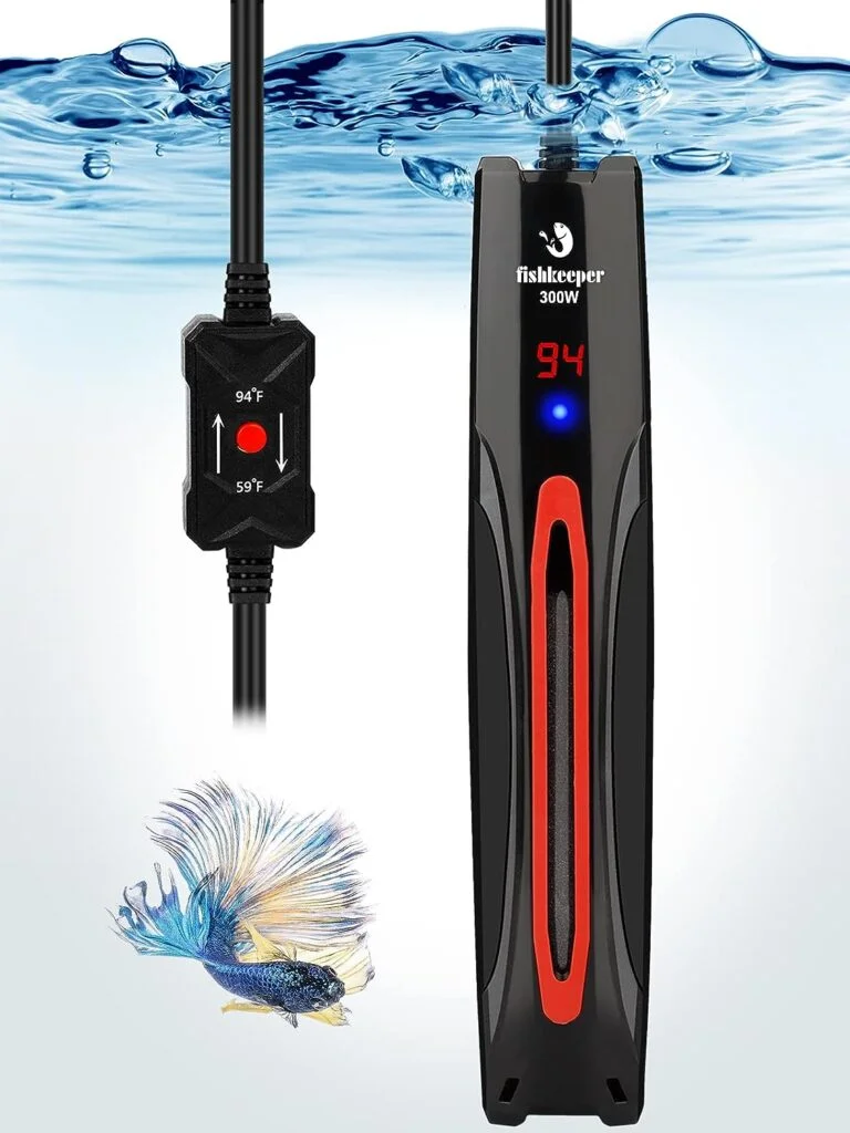 fishkeeper Ultra-Safe Intelligent Submersible Aquarium Heater 300W/500W/800W Electronic Precision Thermostat Fish Tank Heater with Run-Dry and Overheat Protection for 40~220 Gallon Fish Tank