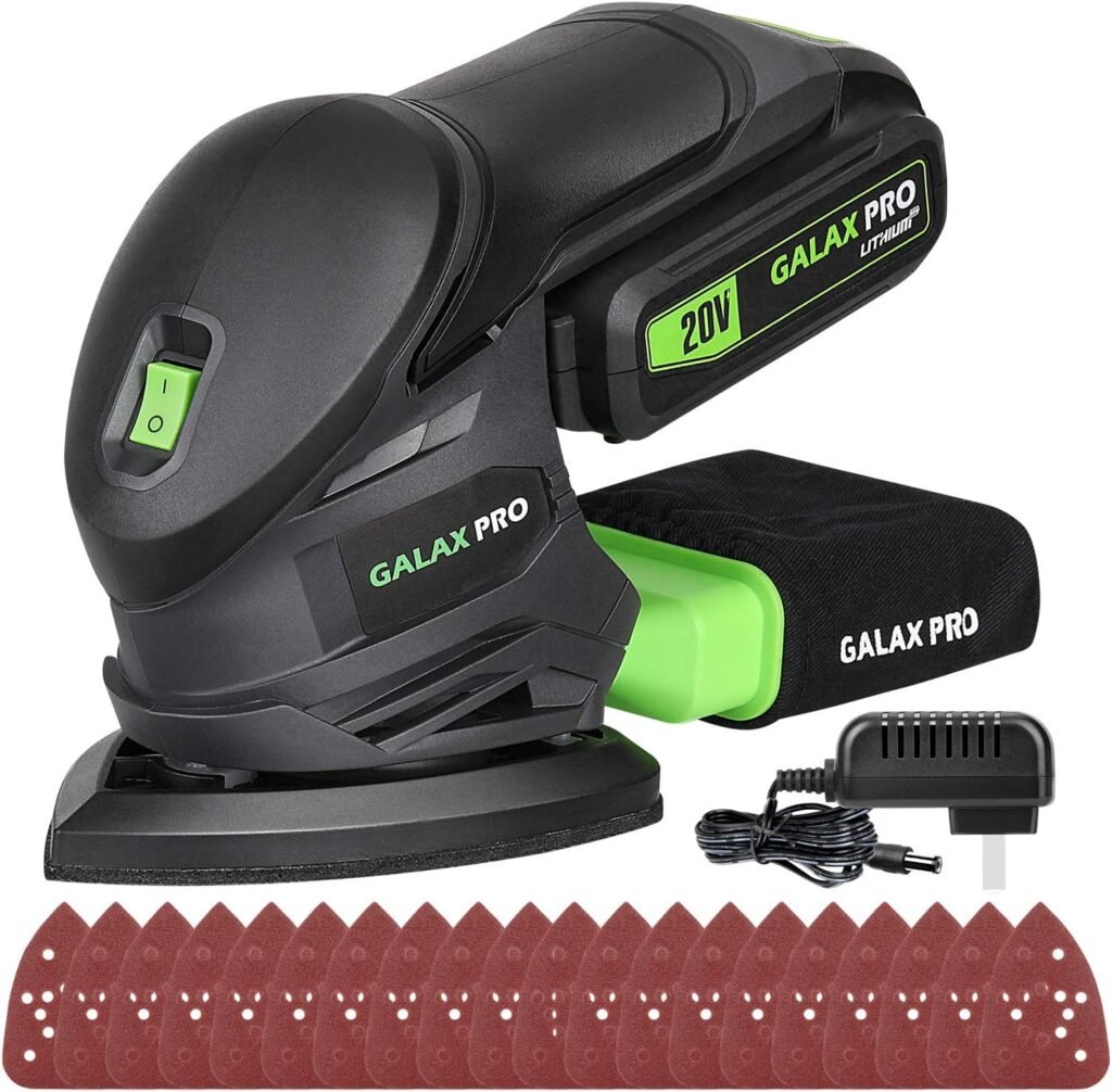 GALAX PRO Cordless Detail Sander 20V, 20Pcs Sandpapers,12000 RPM Sanders with Dust Collection System for Tight Spaces Sanding in Home Decoration, Battery and Charger Included