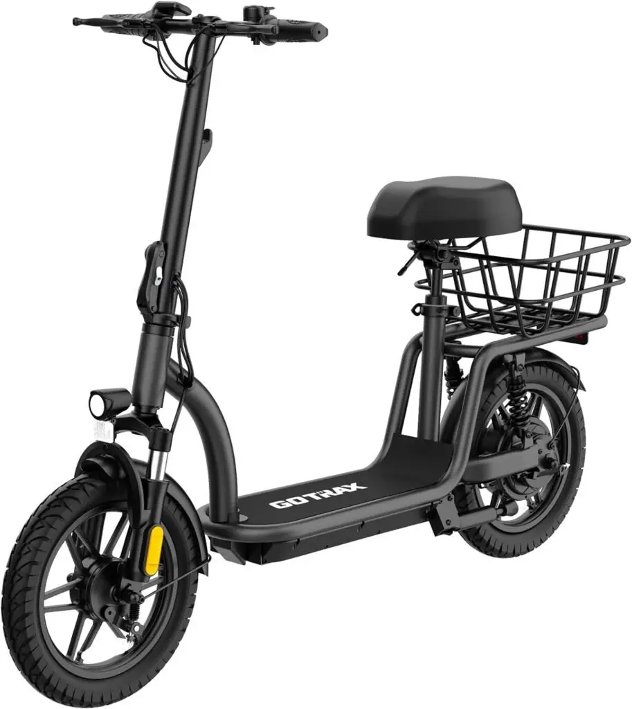 Gotrax FLEX ULTRA Electric Scooter with Seat for Adult, 25 Miles Range 20Mph Power by 500W Motor, 14 Pneumatic Tire and Comfortable Height Adujustable, Wider Deck Carry Basket for Commuting