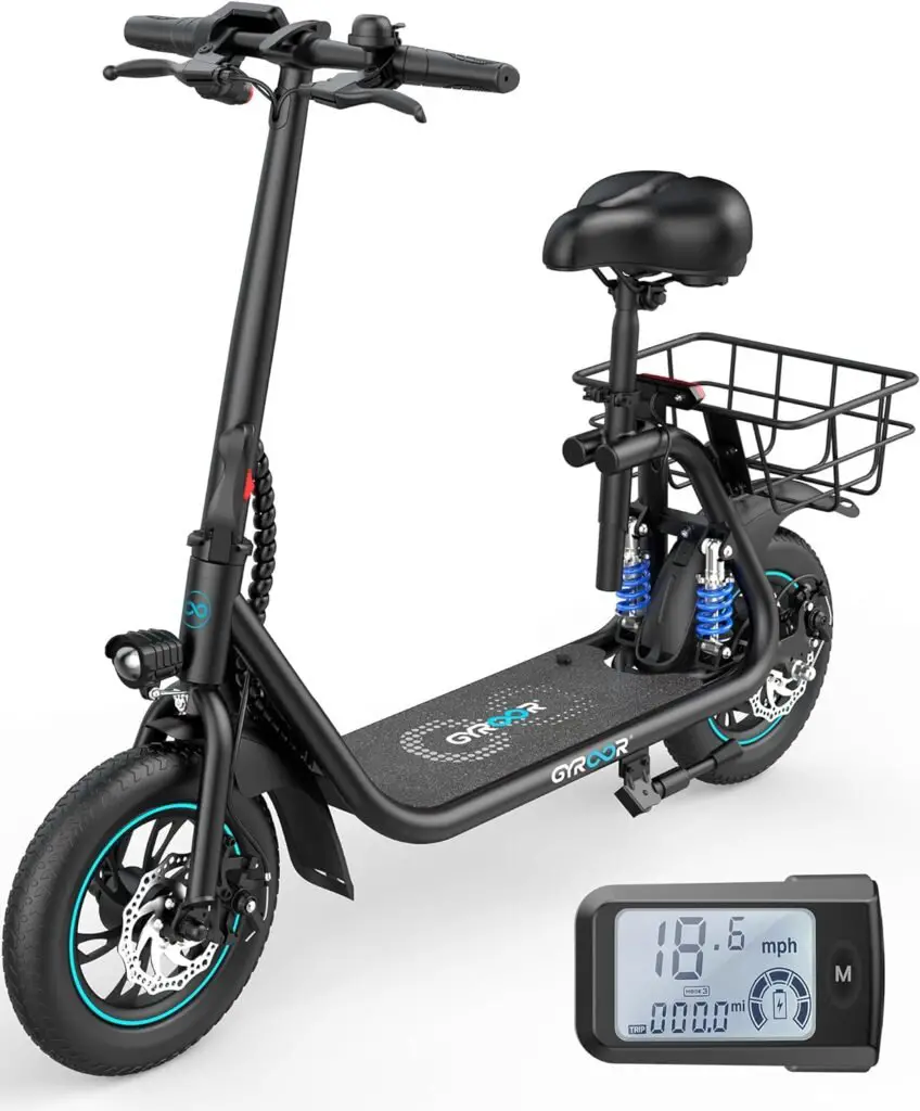 Gyroor Electric Scooter for Adults with Seat, 20/25 Miles Range 450W Motor up to 15.5/18.6 MPH Speed LCD Display, Electric Scooter with Basket