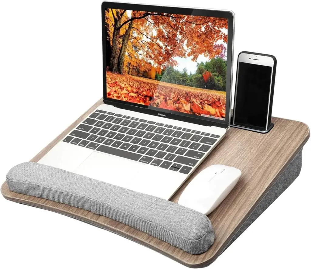 HUANUO Portable Lap Laptop Desk with Pillow Cushion, Fits up to 15.6 inch Laptop, with Anti-Slip Strip Storage Function for Home Office Students Use as Computer Laptop Stand, Book Tablet
