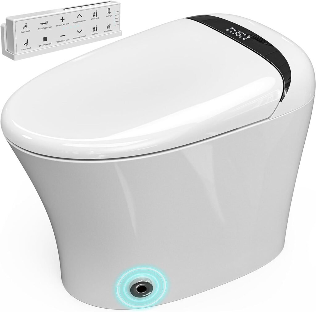 IKIFLY Smart Toilet Bidet with Auto Open/Close Lid, Modern Toilet with Bidet Built in, One Piece Toilet Bidet Combo with Auto Flush, Heated Seat, Warm Water Sprayer and Dryer, LED Display
