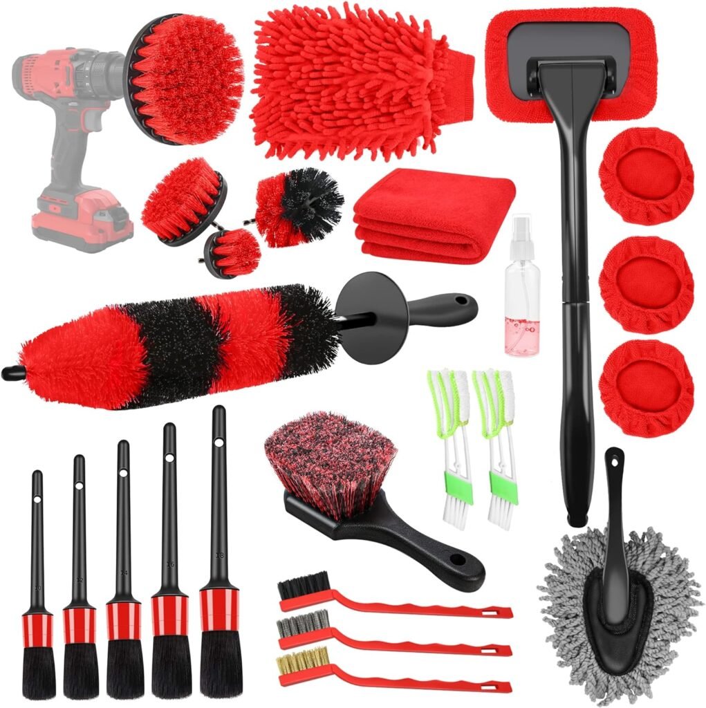 KOFANI 25Pcs Car Detailing Brush Set, Car Detailing Kit with Detailing Brushes for Cleaning Interior and Exterior, Wheels, Leather, Air Vents, Windshield