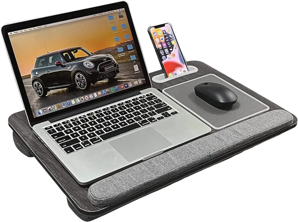 MCMACROS Laptop Lap Desk Home Office with Cushion, Mouse Pad, and Phone Holder for Couch Bed, Dorm Room Essentials as Computer Laptop Stand, Book Tablet- Fits Up to 17 Inch Laptops, Oak Grey