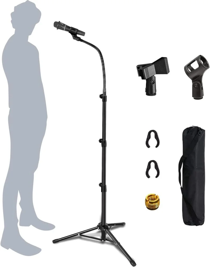 Mic Stand Boom Microphone Stands Tripod Gooseneck mic arm stand Height Adjustable 3- 6 with Mic Clips and 3/8 - 5/8 Adapter Microphone stand for Singing