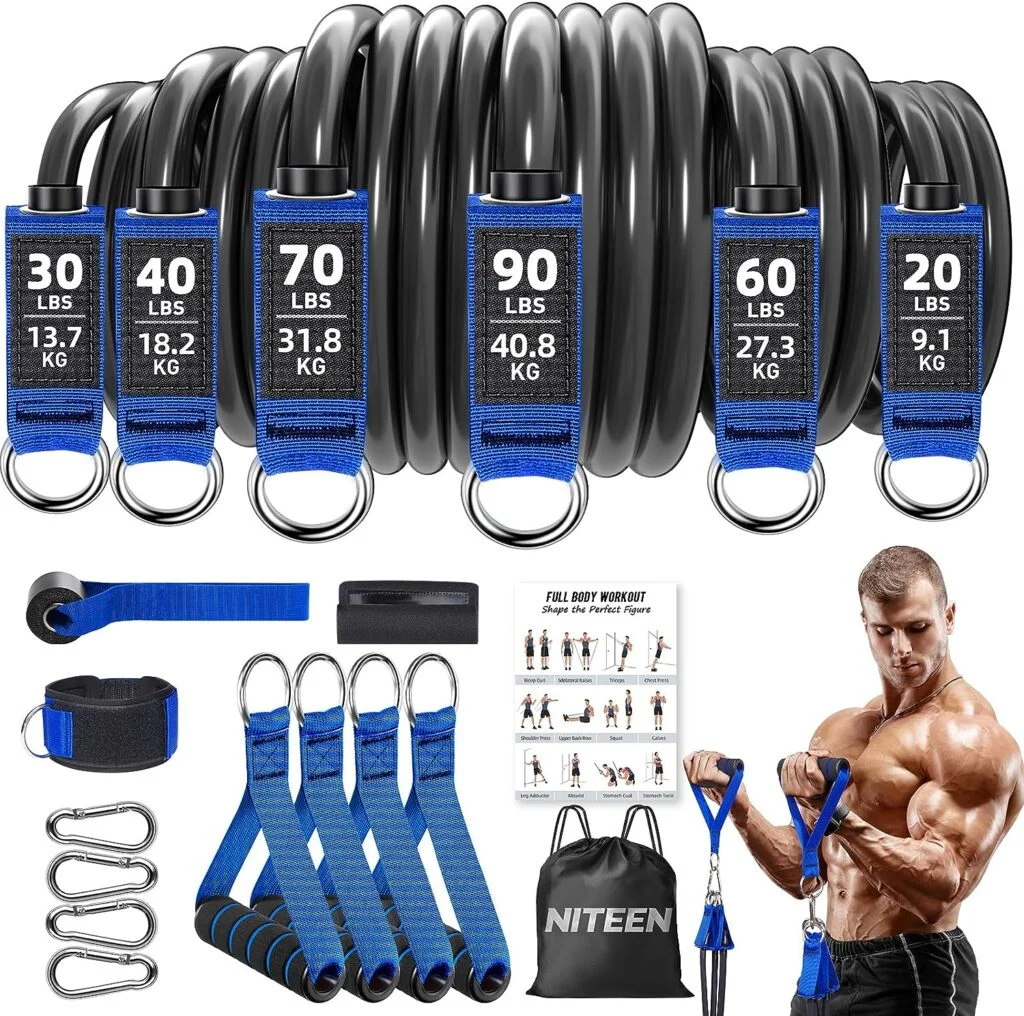 NITEEN 310lb Heavy Duty Resistance Bands Set for Home Workout Effective Exercise Bands for Strength Training, Physical Therapy,Resistance Bands with Handles, Door Anchor, Legs Ankle Straps